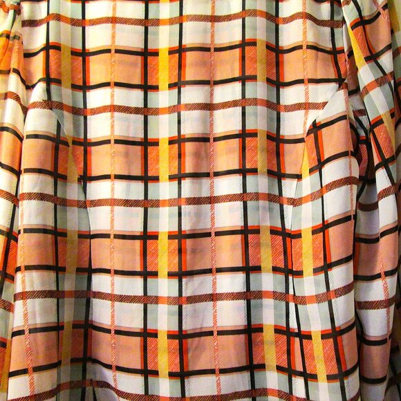 CAbi PINK PLAID RUCHED VNECK LONG SLEEVE FLOWY TOP SIZE MEDIUM - Picture 4 of 4